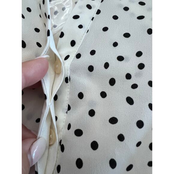 Talbots Blouse Sz MP NWT White Black Polka Dots 1/4 Button Long Sleeves Preppy - Picture 7 of 7